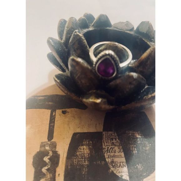 Pretty purple teardrop STONE SILVER BOHO RING - Picture 4 of 5